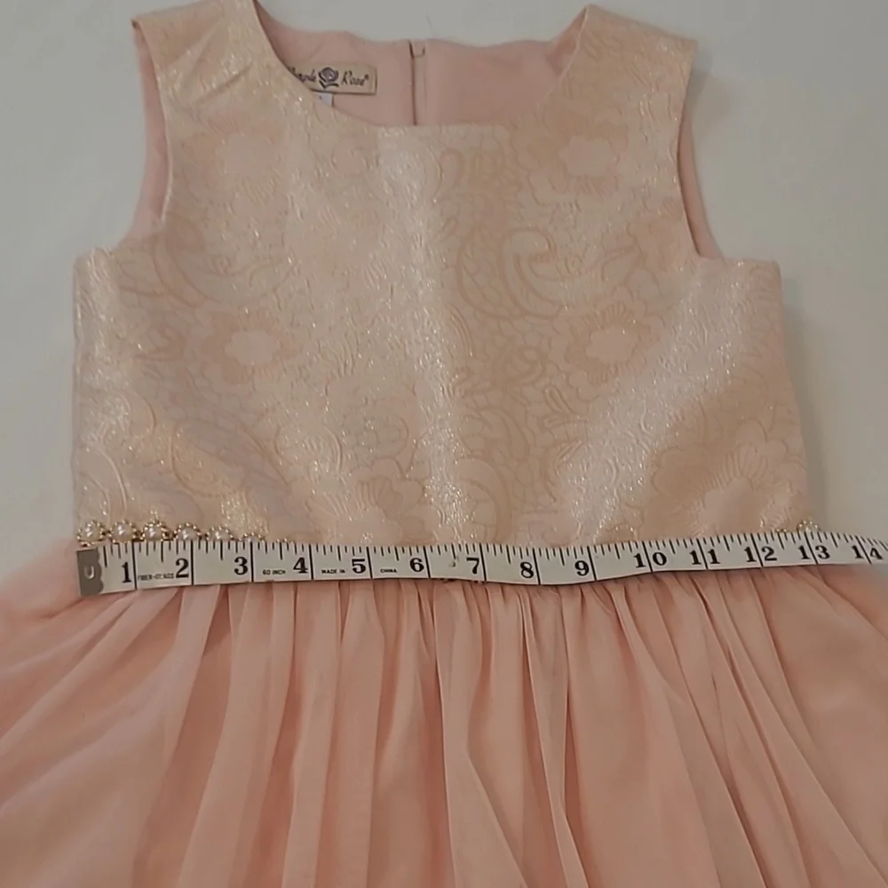 Purple Rose Girl's Skater Style Peachy Pink Brocade Sleeveless Tulle Dress Sz 10